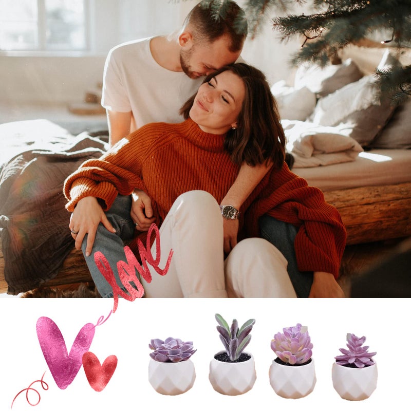 CADNLY Fake Succulent Plant Set - Artificial Desk Plants for Women Desk - Realistic Faux Succulents in Ceramic Pots - Mini Purple Decor for Bedroom Bathroom Office Shelf 4 Pack - Image 3
